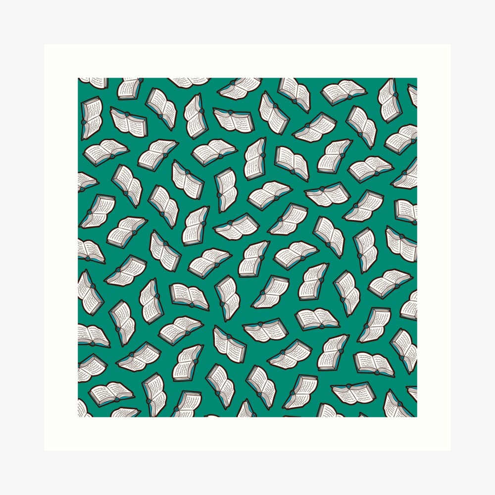 Bookish Reading Pattern in Jade Art Print