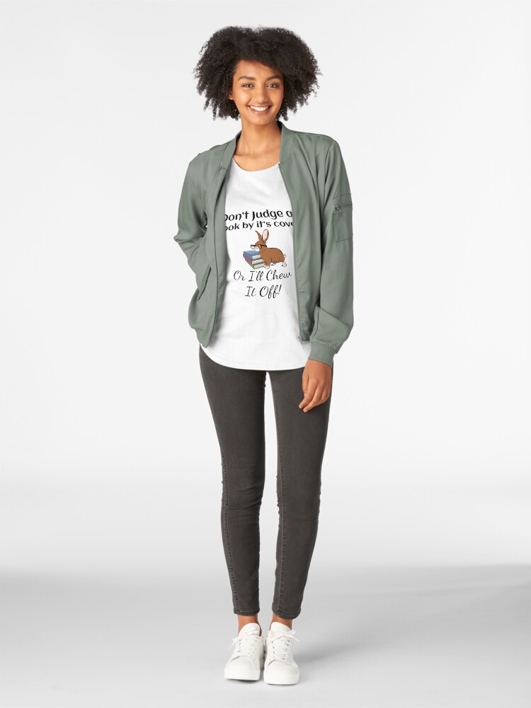 Alternate view of Rabbit: Don't Judge a Book by it's cover - or I'll chew it off! Premium Scoop T-Shirt