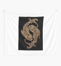 Rustic Pisces Zodiac Sign on Black Tapestry