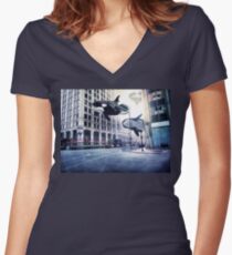 City of whales Women's Fitted V-Neck T-Shirt