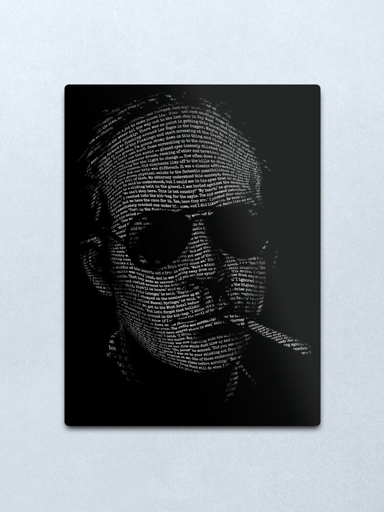 Alternate view of Hunter S Thompson Fear and Loathing in Las Vegas text portrait t shirt Metal Print