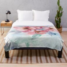Aquarell Blumen Fleecedecke