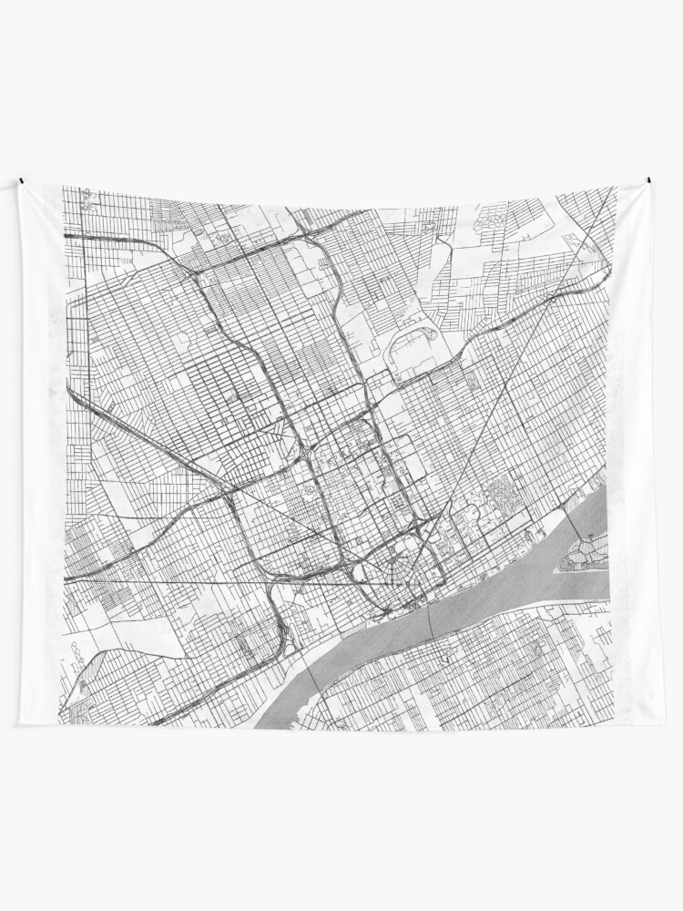 Alternate view of Detroit Map Line Tapestry