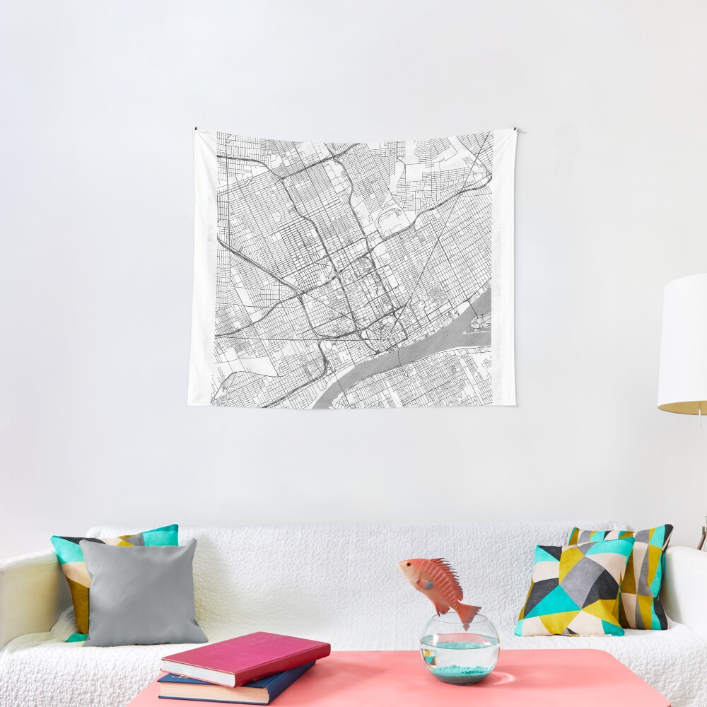 Detroit Map Line Tapestry