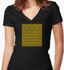 3-D Gold Art Deco Art Décoratif Pattern Women's Fitted V-Neck T-Shirt