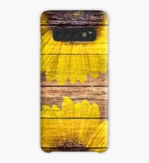 Yellow Sunflowers Rustic Vintage Brown Wood Case/Skin for Samsung Galaxy
