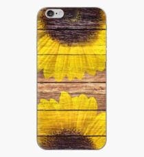 Vinilo o funda para iPhone Yellow Sunflowers Rustic Vintage Brown Wood