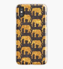 Whimsical Gold Glitter Elephants Pattern on Gray iPhone Case/Skin