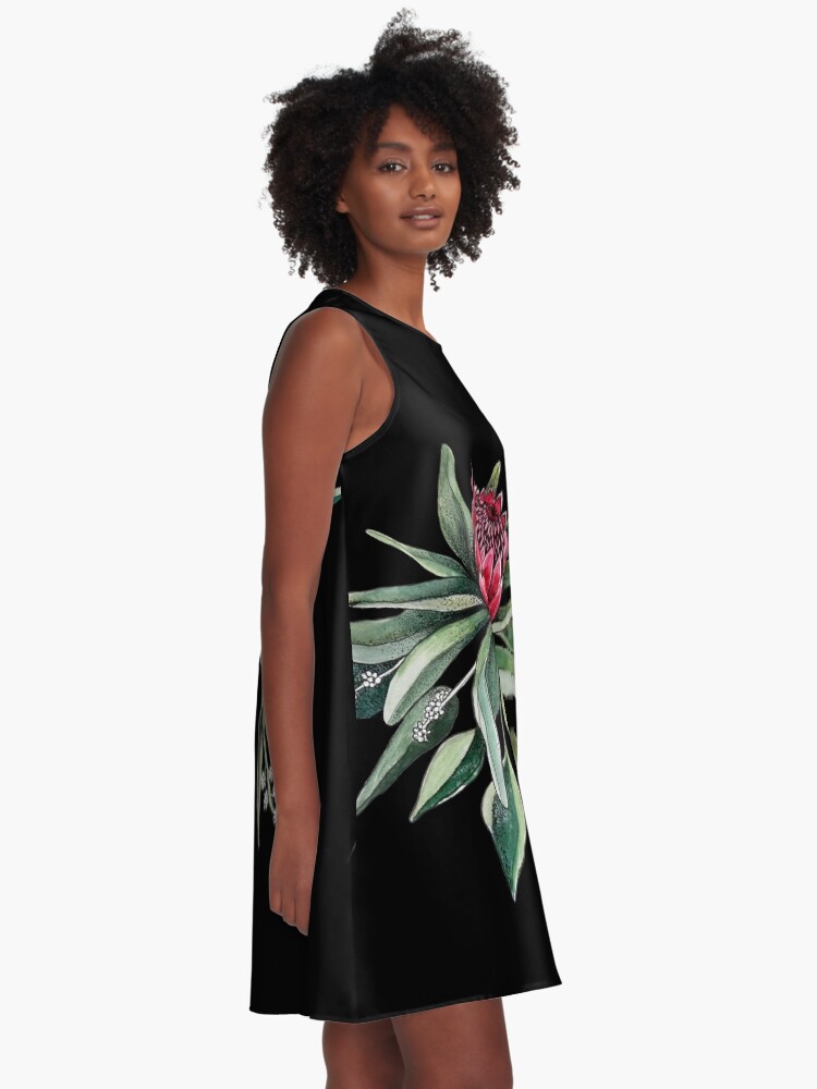 Alternate view of Protea watercolor A-Line Dress