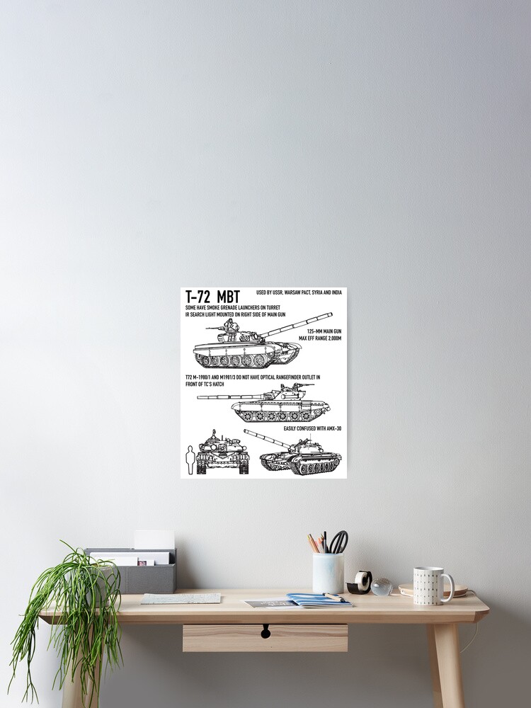 T 72 Russian Main Battle Tank Blueprint Gift Poster