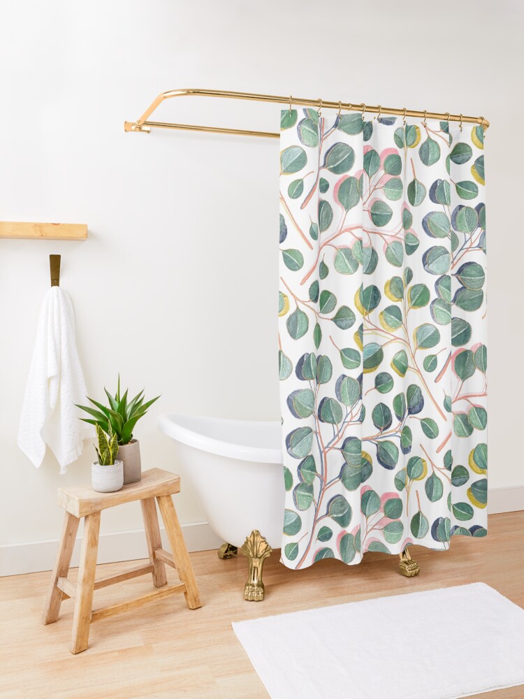 Alternate view of Simple Silver Dollar Eucalyptus Leaves Shower Curtain