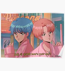 Póster BTS V & JIMIN - Niño con anime luv 90's