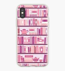 Vinilo o funda para iPhone Estantería rosa patrón romance libros de té