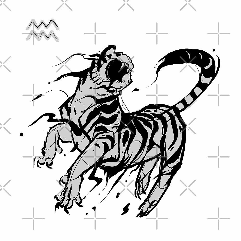 "DoubleZodiac Aquarius Tiger" by Disasters Redbubble