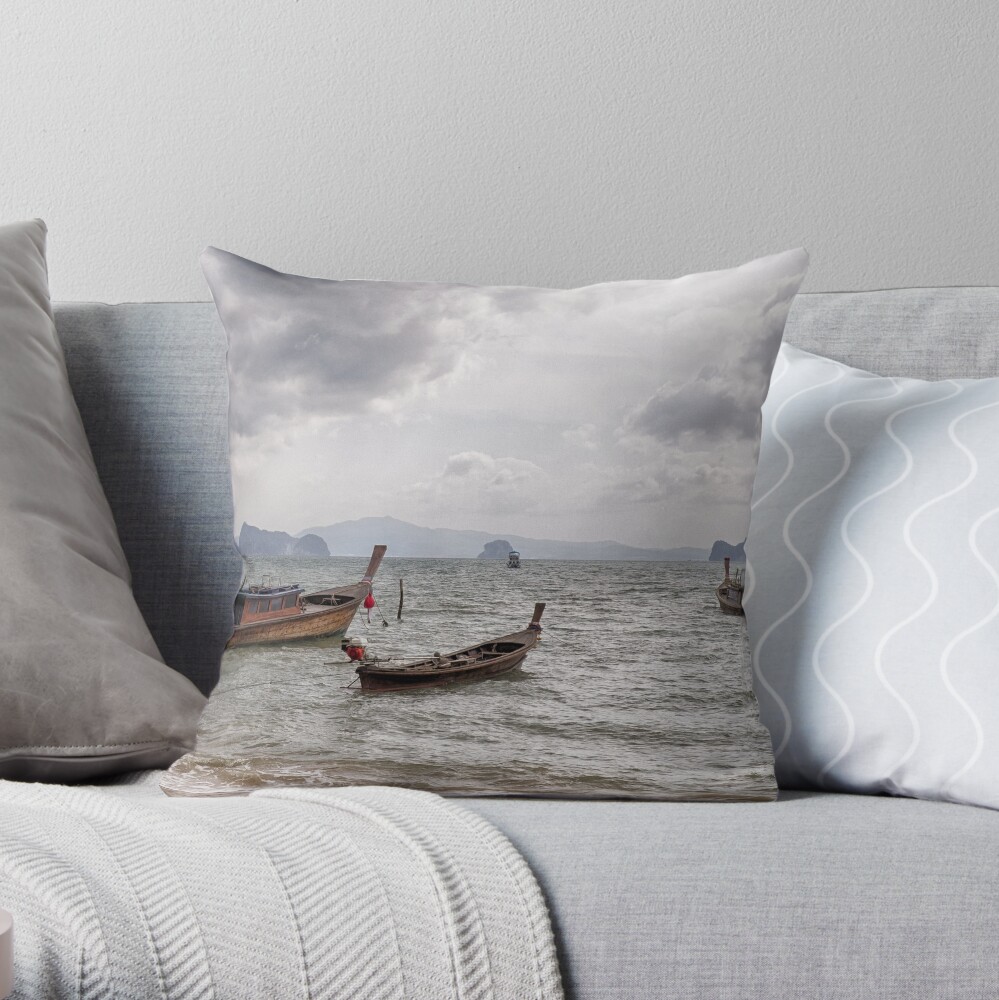 Longtail Boats of Koh Yao Noi Throw Pillow