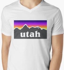 Utah-Gebirgssonnenuntergang-Aufkleber Ski Snowboard T-Shirt mit V-Ausschnitt für Männer