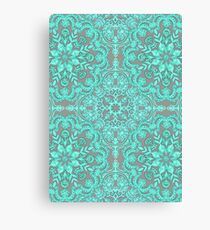 Mint Green & Grey Folk Art Pattern Canvas Print