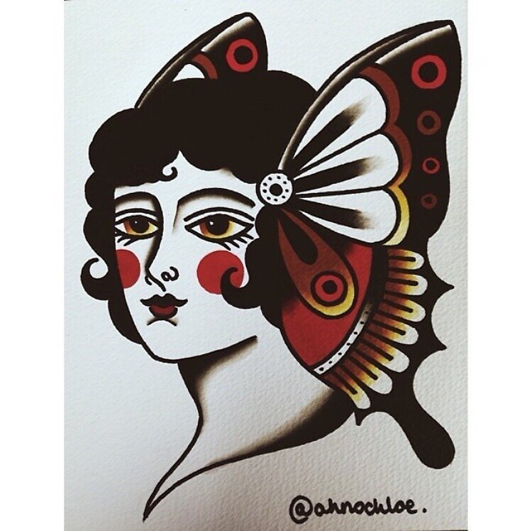 "Traditional tattoo butterfly lady " by Ohnochloe Redbubble