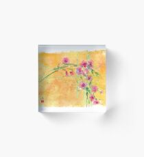 Rosa auf Gelb Acrylblock