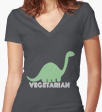 Vegetarian Dinosaur Logo Women's Fitted V-Neck T-Shirt