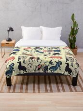 ASIAN HORSES Japanese Study Throw Blanket