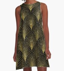 Schwarzes und Goldkunst-Deko geometrisches Muster A-Linien Kleid