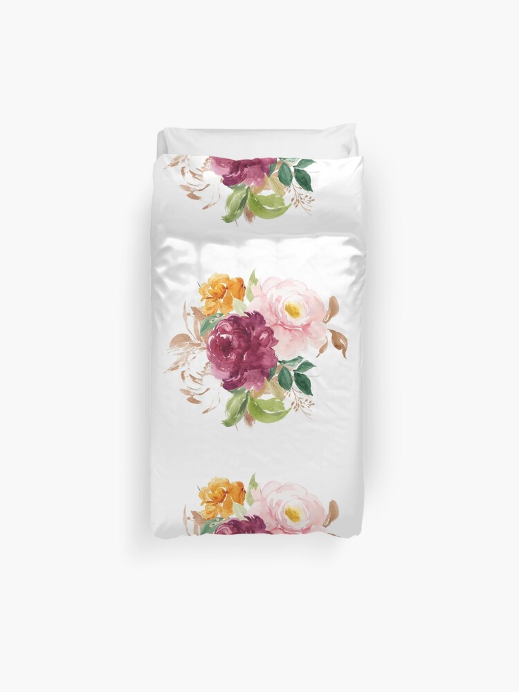 Burgundy Orange Pink Autumn Floral Bouquet Duvet Cover By