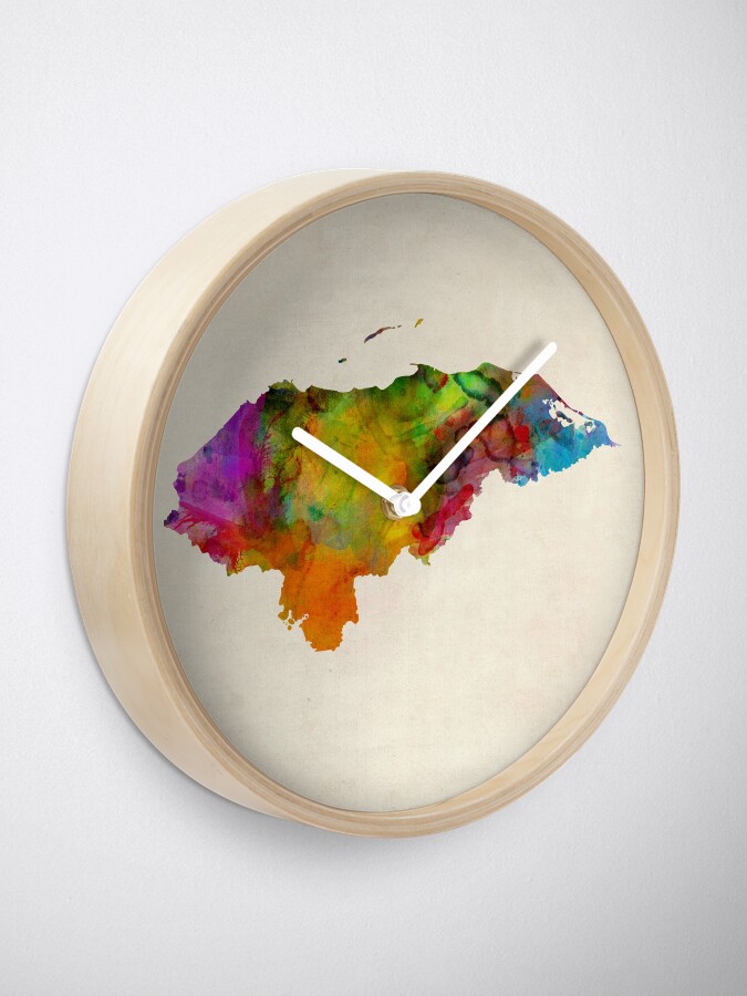 Alternate view of Honduras Watercolor Map Clock