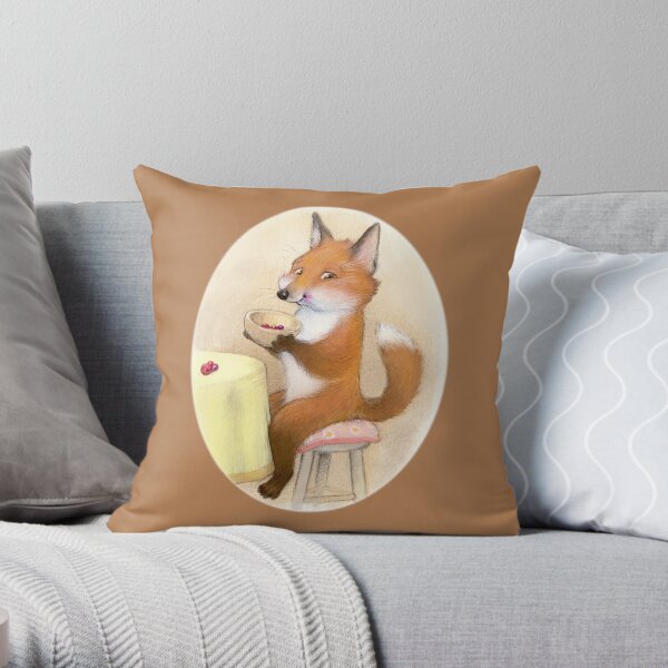 Fox Loves Berries Throw Pillow