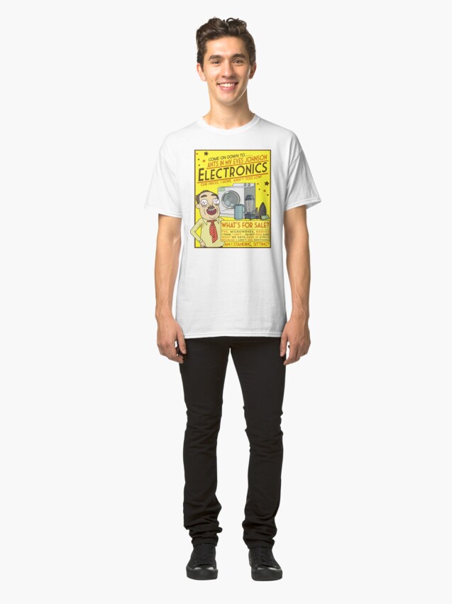 Alternate view of Funny Rick and Morty Ants In My Eyes Johnson Electronics Advertisement Classic T-Shirt