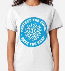 Protect the Coral, Save the Reef. Blue Icon. Classic T-Shirt