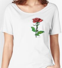 Single Red Rose Pocket Tee Women's Relaxed Fit T-Shirt