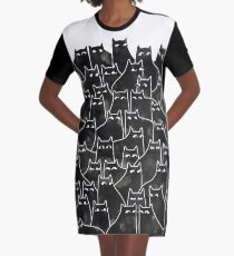 Suspicious Cats Graphic T-Shirt Dress