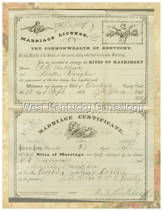 Kentucky / Carlisle County Marriage Certs by WEST KENTUCKY GENEALOGY