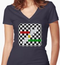 Schwarz-Weiß-Check Checkered Flag Motorsport-Renntag + Schach Shirt mit V-Ausschnitt