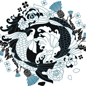 Japanese Dragon and Koi Fish on Floral Tattoo Printed Power Mesh Fabri