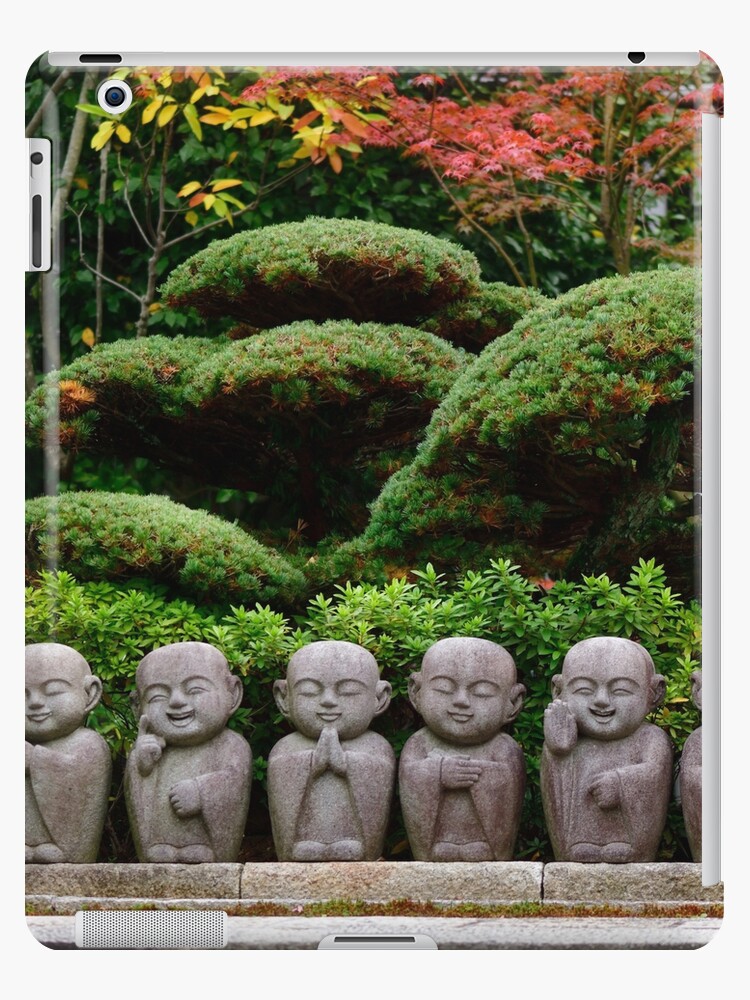 Six Cute Little Monks Buddha Stone Statues In Japanese Garden Art