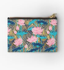Bolso de mano Art Deco flores de loto en rosa y azul marino