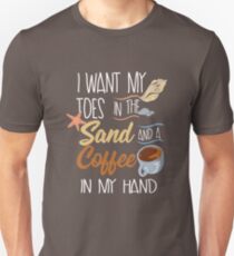 Toes In The Sand And Coffee In My Hand Slim Fit T-Shirt