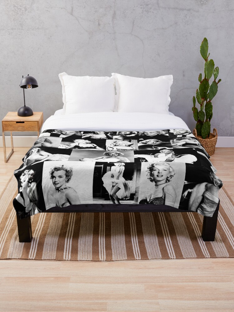 Black And White Marilyn Monroe Collage Vintage Throw Blanket By