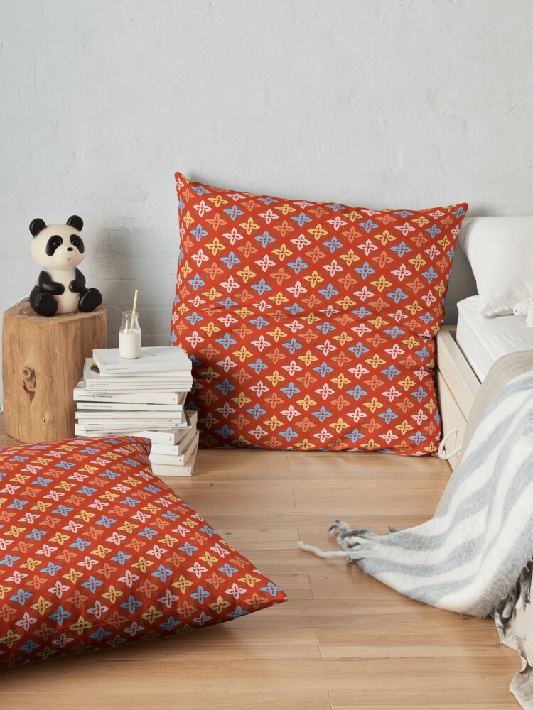 Alternate view of Las Flores - Red 01 (Patterns Please) Floor Pillow