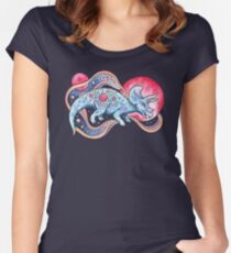 Camiseta entallada de cuello ancho Estrella tricera | Dinosaurio Cósmico Acuarela