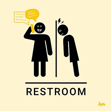Artwork thumbnail, Restroom sign with one woman symbol talking on the phone and the other banging her head against the wall by honeymadison