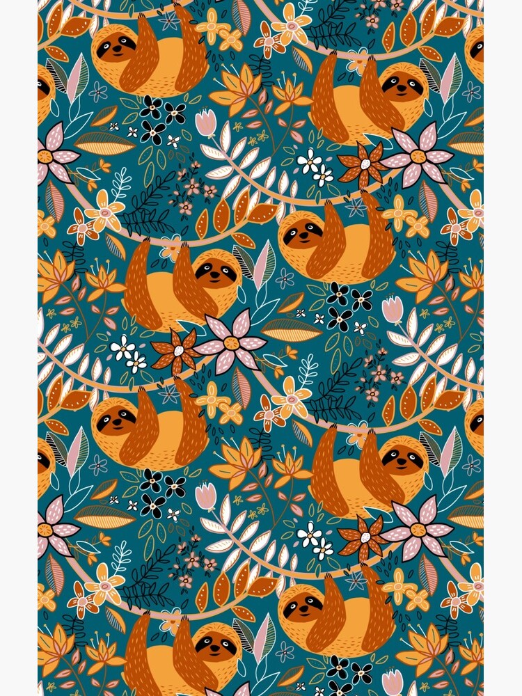 Happy Boho Sloth Floral by micklyn