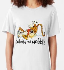 Must Read Book Covers Calvin And Hobbes Laughing Slim Fit T-Shirt