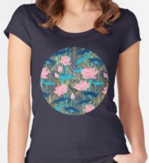 Art Deco Lotus Flowers in Pink & Navy Fitted Scoop T-Shirt