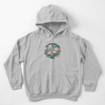 Art Deco Lotus Flowers in Pink & Navy Kids Pullover Hoodie