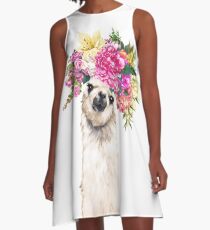 Blumenkronenlama A-Linien Kleid