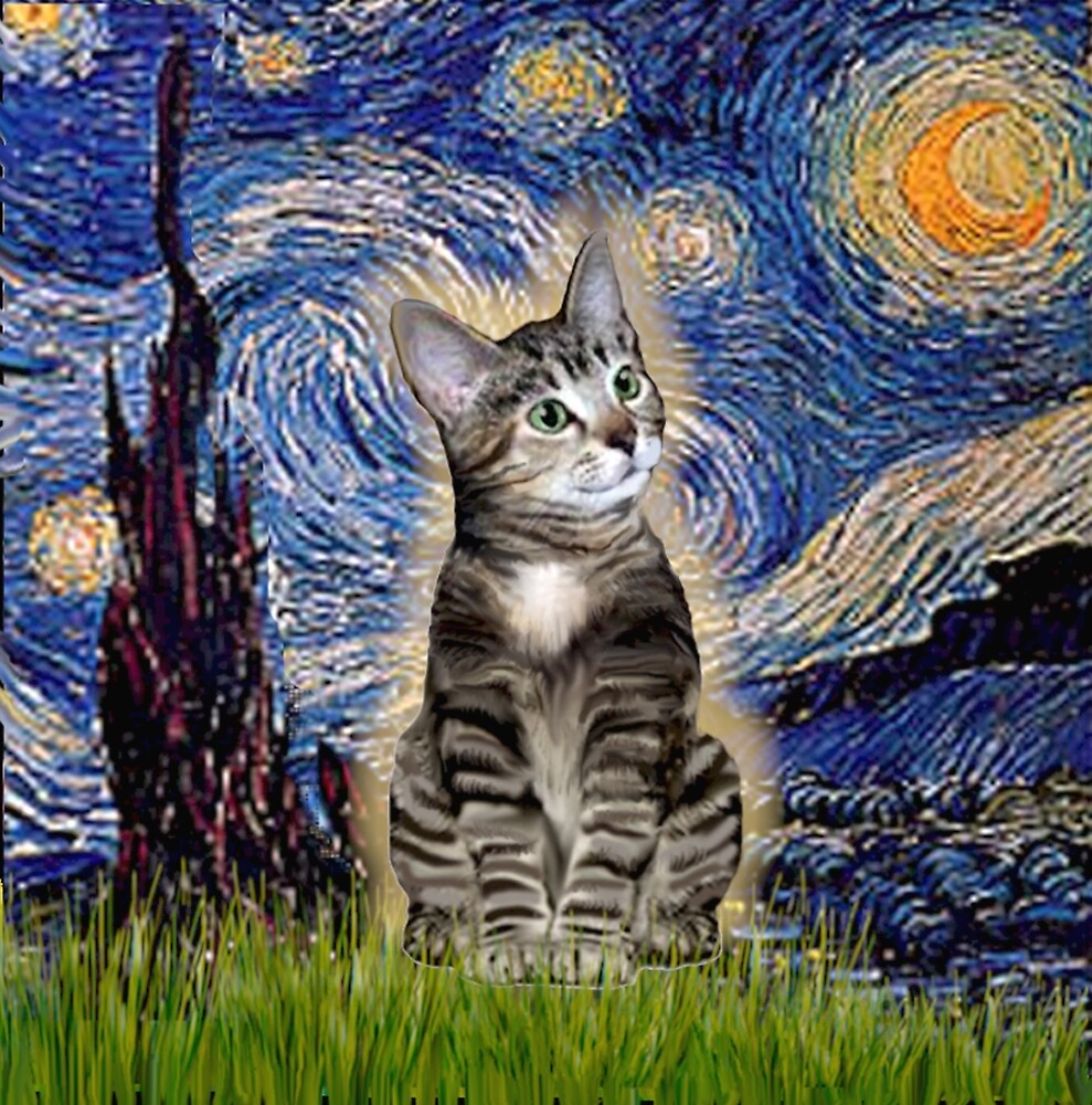 "Starry Night (Van Gogh)-with a Brown Tabby Cat" by ...