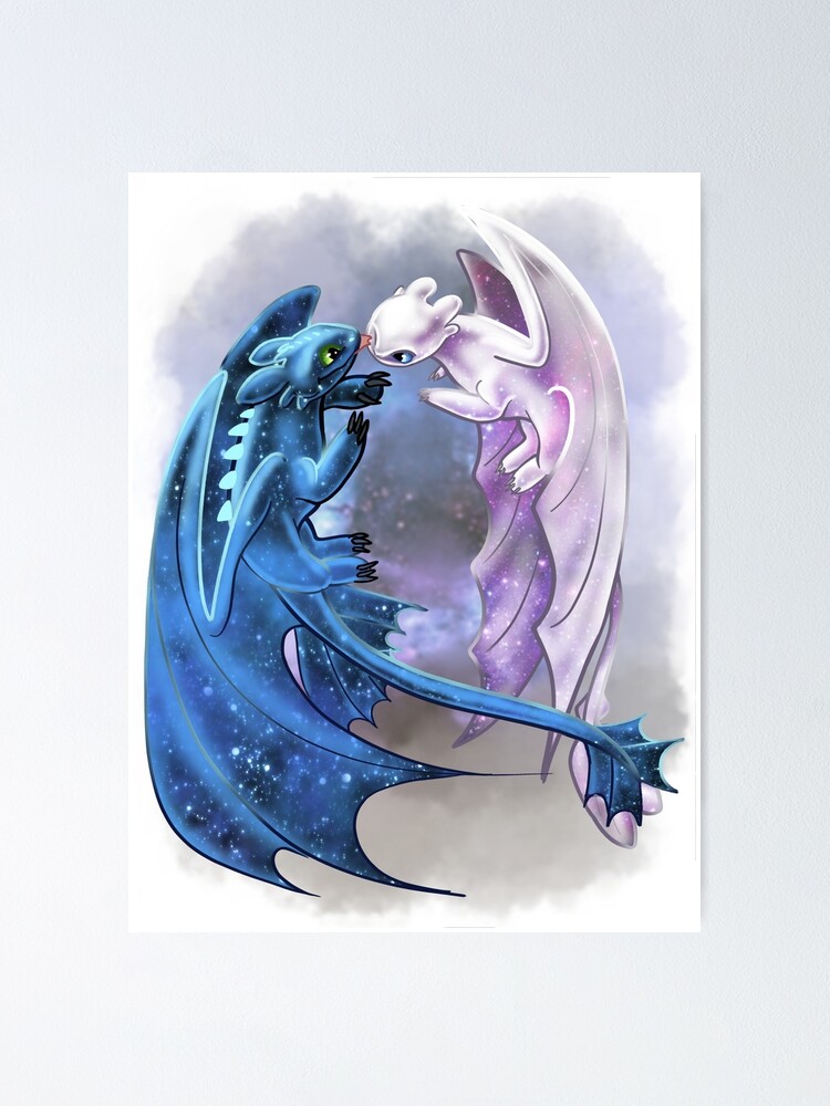 Dragon Heart Starry Dragons Toothless And Light Fury Poster